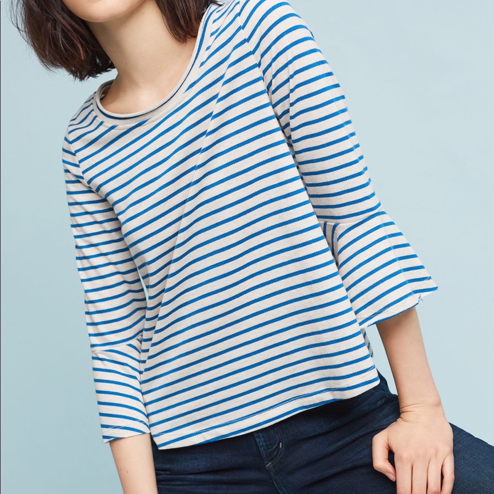 Anthropologie Nautical Blue and White Long Sleeve Tee